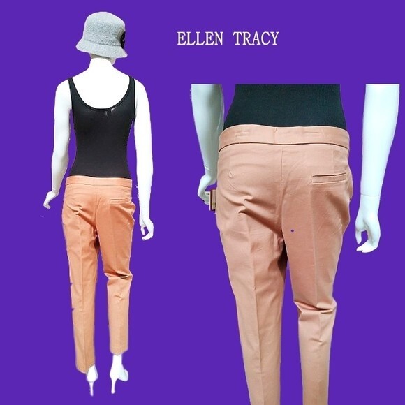ELLEN TRACY NEW Old Money CASHEW MOCHA Exposed Zip Straight Ankle Leg Pant 4 - Picture 8 of 12